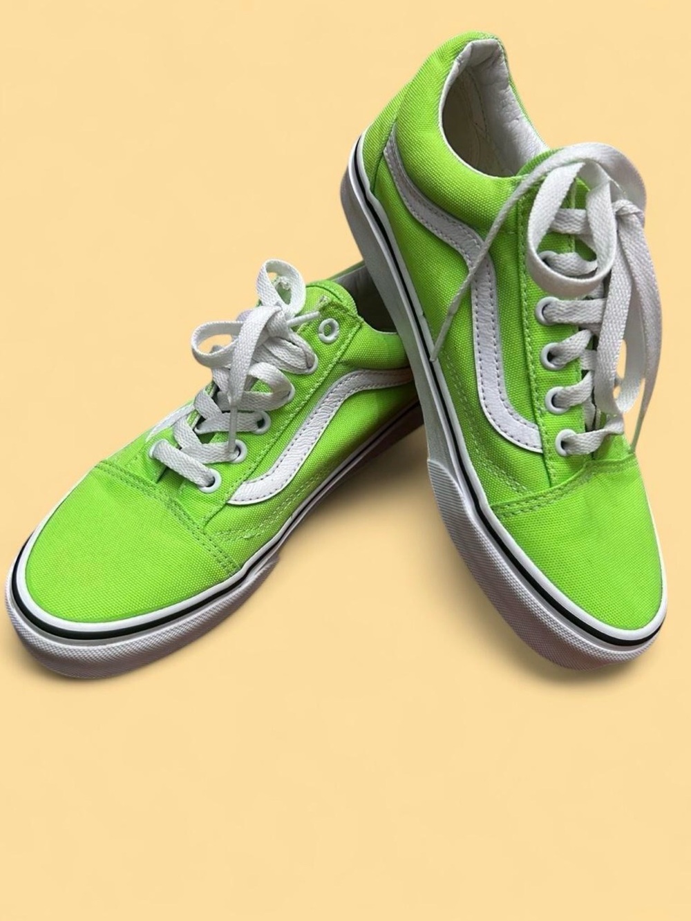 Vans Neon Green and White Canvas Old Skool Sneakers